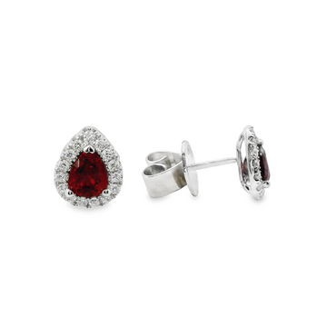 18K White Gold Diamond and Natural Ruby Stud Earrings (1.05ct)