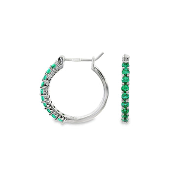 14kt Yellow Gold Lab-Grown Diamonds and Emeralds Medium Hoop Earrings (0.65ct)