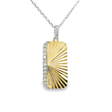 18kt Two-Tone Gold Natural Round Diamond Rectangle Pendant (.13ct)