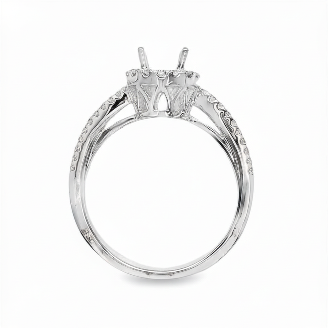 18kt White Gold Full-Cut and Baguette Diamond Oval Semi-Mount Ring (.53ct)