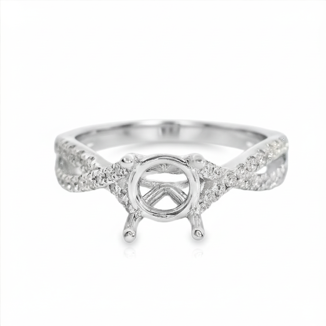 18kt White Gold Natural Diamond Twisted Shank Semi-Mount Ring (.23ct)