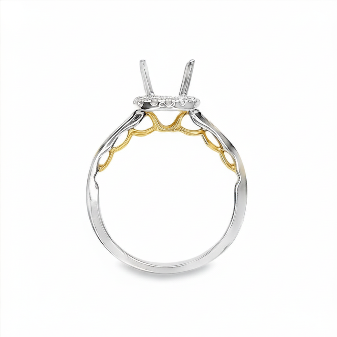 18kt Two-Tone Full-Cut Diamond Halo Semi-Mount Ring (.17ct)