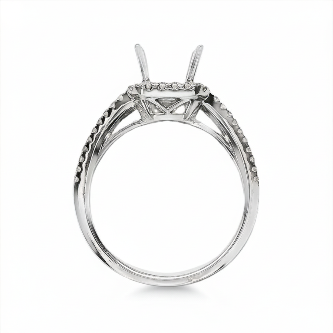 18kt White Gold Round Diamond Halo Semi-Mount Ring (.77ct)