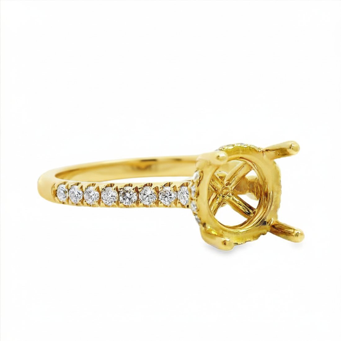 18kt Yellow Gold Full-Cut Diamond Hidden Halo Semi-Mount Ring (.28ct)
