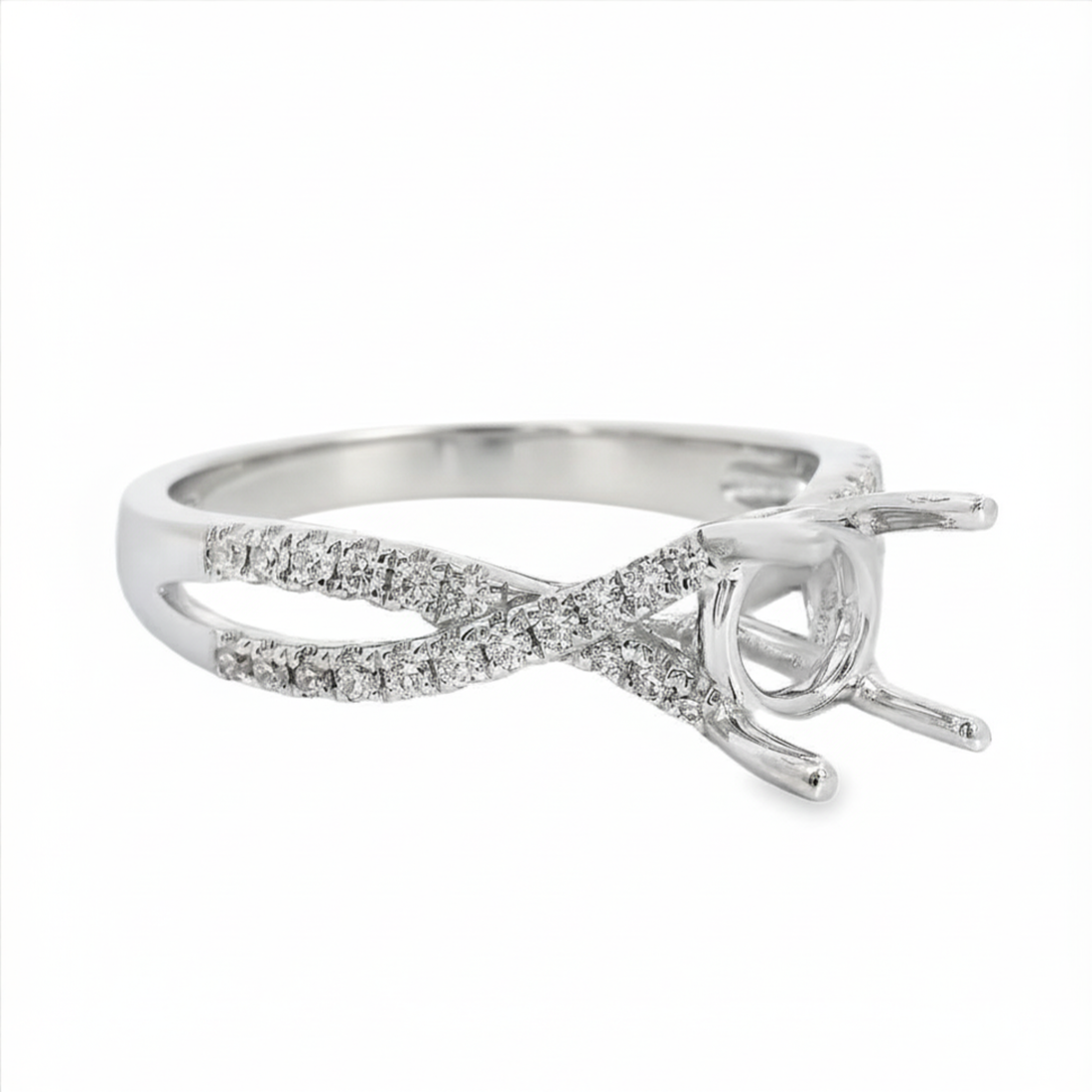 18kt White Gold Natural Diamond Twisted Shank Semi-Mount Ring (.23ct)