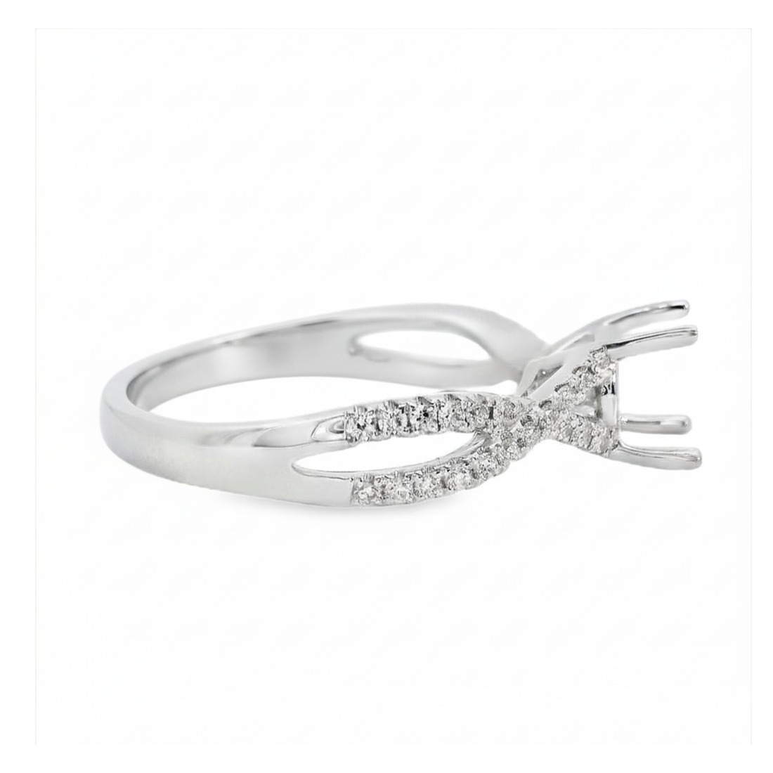 18kt White Gold Natural Diamond Twisted Shank Semi-Mount Ring (.23ct)