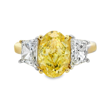 14kt Two-Tone Gold Lab-Grown Fancy Vivid Yellow Oval Diamond Engagement Ring (3.52ct)