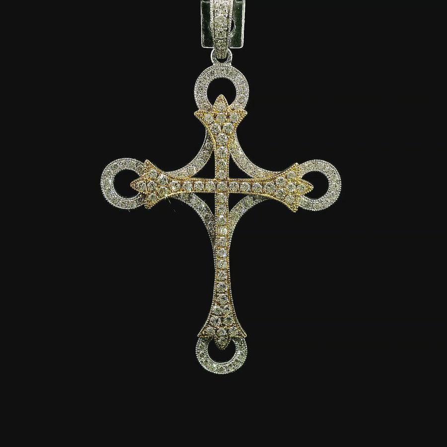 18kt Tu-Tone Gold Natural Diamond Cross Pendant (0.69ct)
