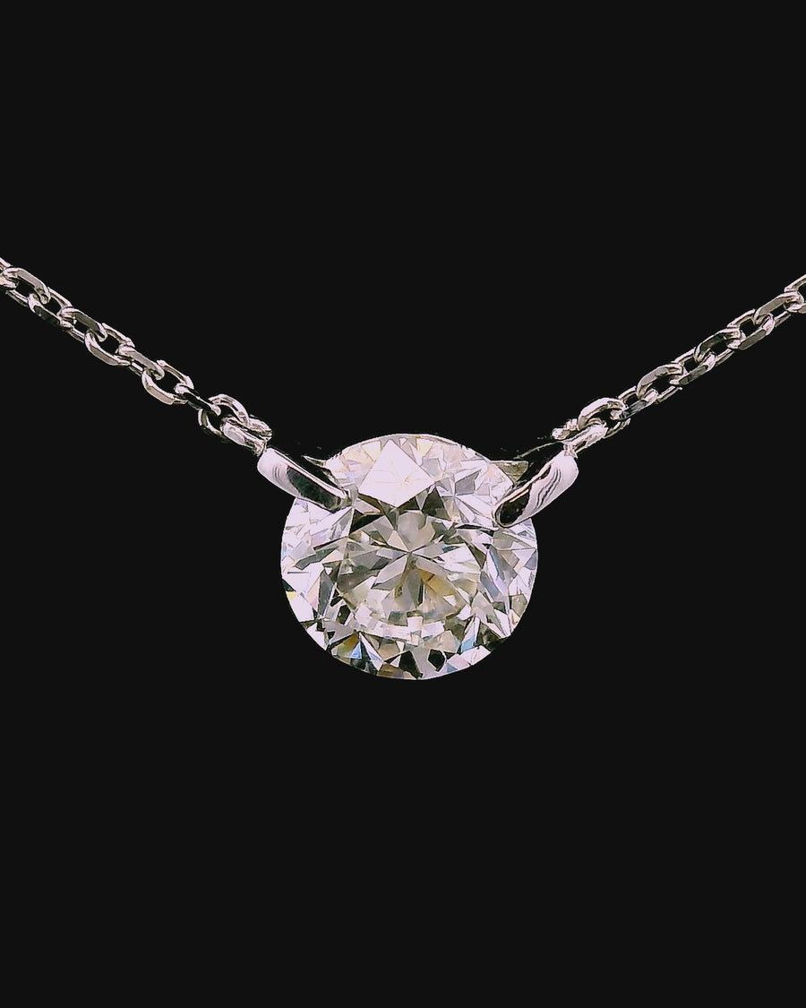 18kt White Gold Natural Round Diamond Solitaire Pendant (.72ct)