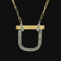 18kt Two-Tone Gold Natural Round Diamond Pendant (.34ct) With 18" Paperclip Chain