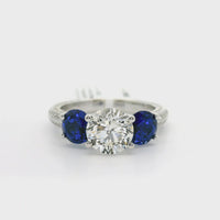18kt White Gold Natural Round Brilliant Diamond and Lab-Grown Chatham Sapphire Engagement Ring (3.70ctw)