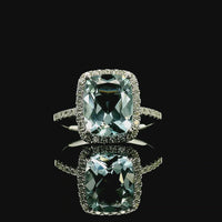 18kt White Gold Natural Cushion Aquamarine and Natural Diamond Halo Ring (3.14ct)
