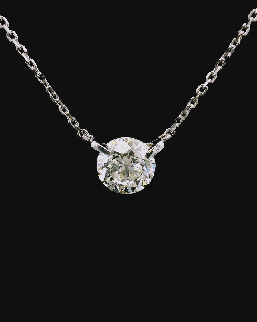 18kt White Gold Natural Round Diamond Solitaire Pendant (1.0ct)