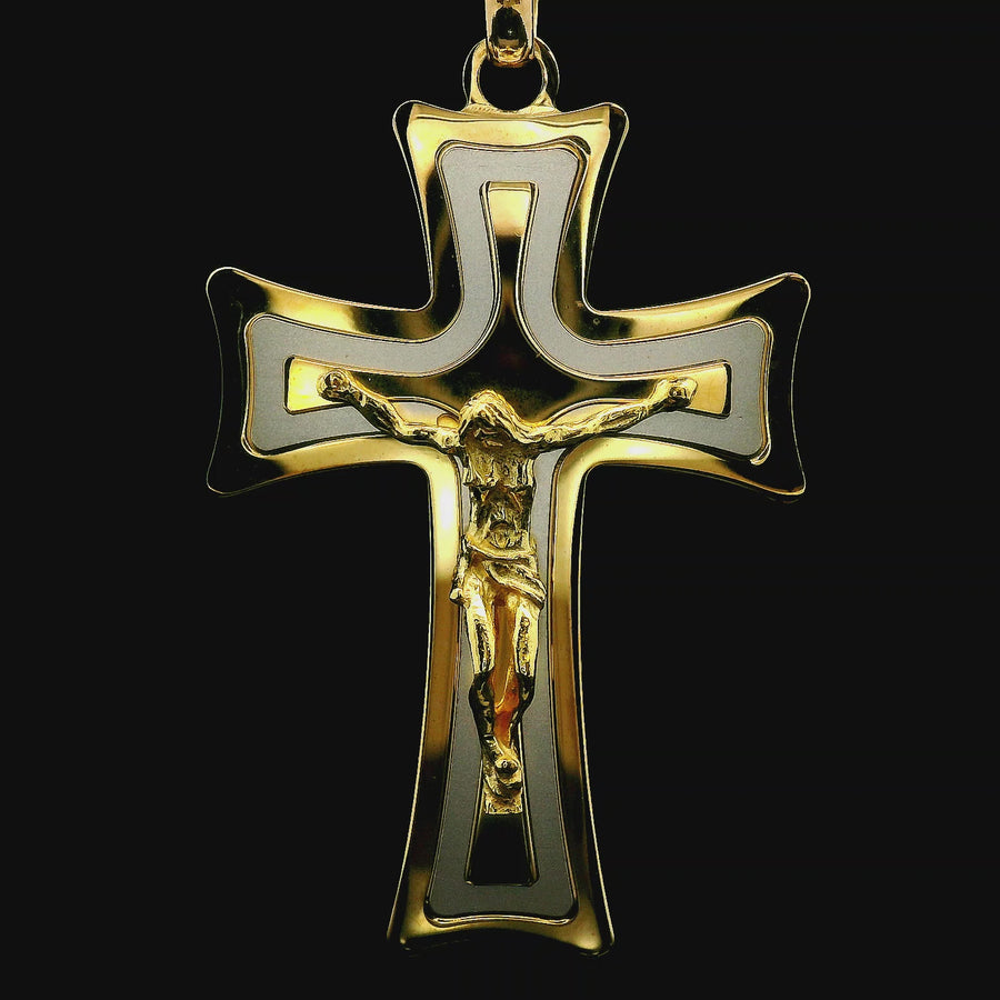 18kt Two-Tone Gold Italian Made Crucifix Pendant (10.7g)
