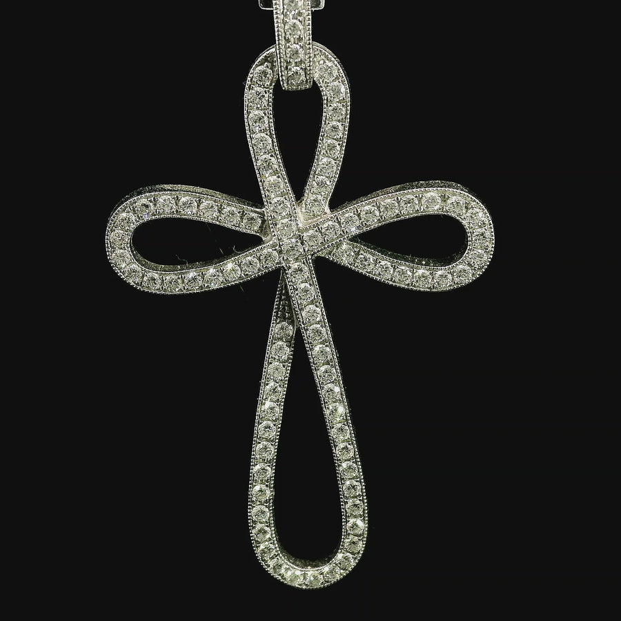 18kt White Gold Natural Diamond Cross Pendant (.89ct)