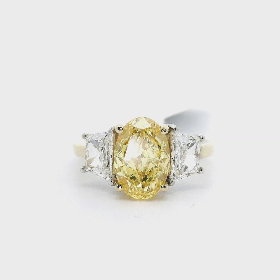 14kt Two-Tone Gold Lab-Grown Fancy Vivid Yellow Oval Diamond Engagement Ring (3.52ct)