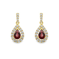 18kt Yellow Gold Pear Rubies and Diamonds Drop Earrings (1.48ct)