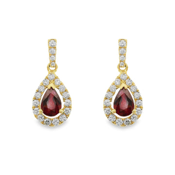 18kt Yellow Gold Pear Rubies and Diamonds Drop Earrings (1.48ct)